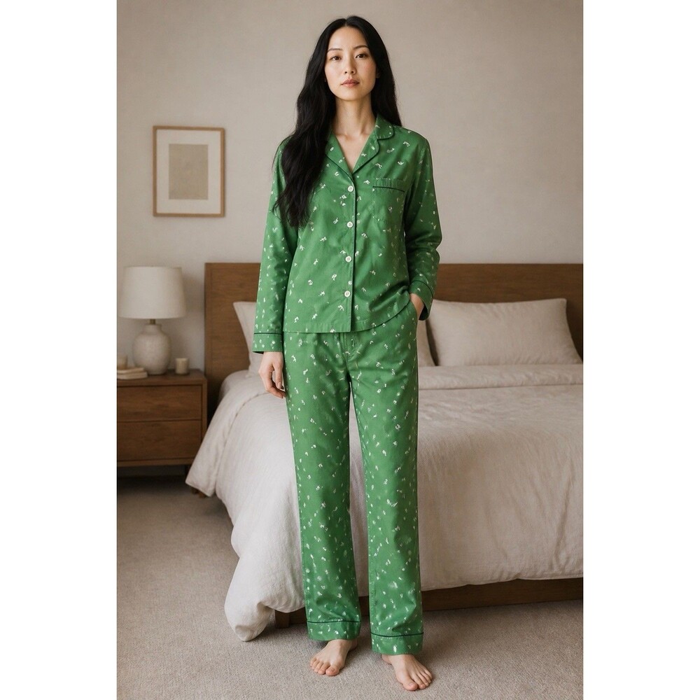 Sleepy jones x The New Yorker 100% Cotton 2 piece Pajama Set Large Cat's Reading